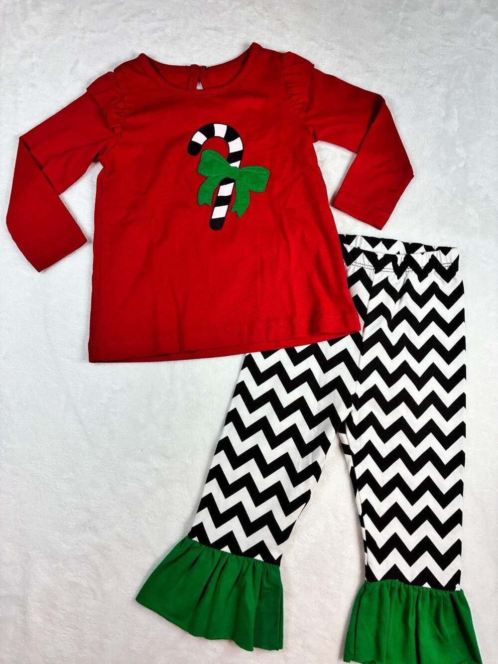 Planet Cotton Christmas Outfit Size 12M Red Candy Cane Chevron Ruffle Set